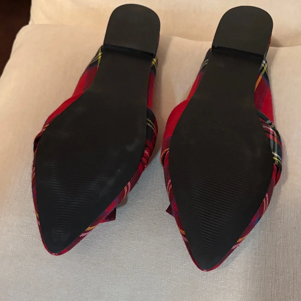 Plaid Red Bow Slip-On Women's Shoes - Picture 2 of 3